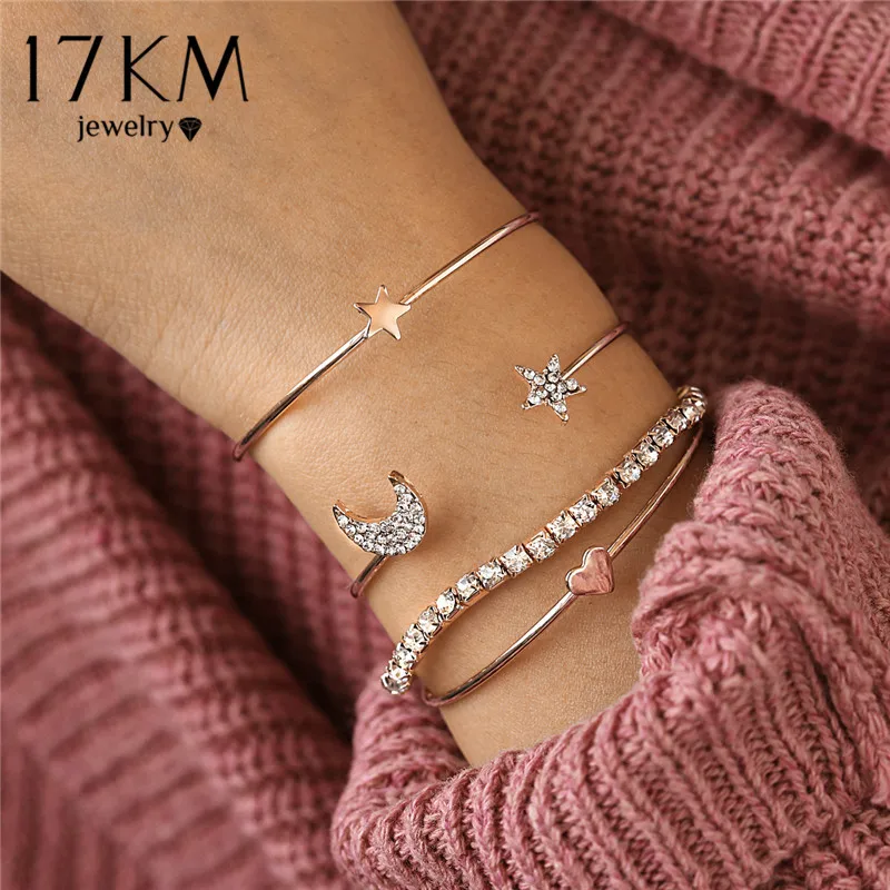 

2019 Bohemian Star Moon Open Bracelet For Women 4Pcs New Charm Bracelets & Bangles Set Mujer Bijoux Femme Jewelry Christmas Gift