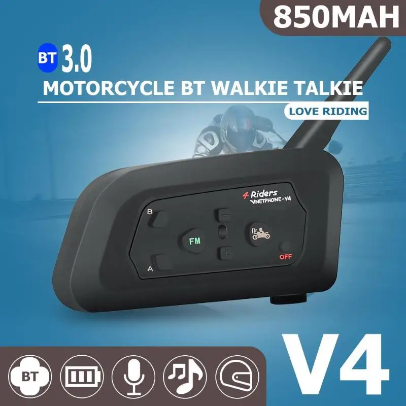 1 шт./1 пара V4 мотоциклетный шлем Bluetooth гарнитуры дуплексный режим в режиме реального времени вызов IP67 Водонепроницаемый 4 ездоков, BT, Беспроводной домофон