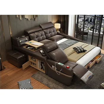 

Genuine leather bed solid wood furniture multifunctional massage bed