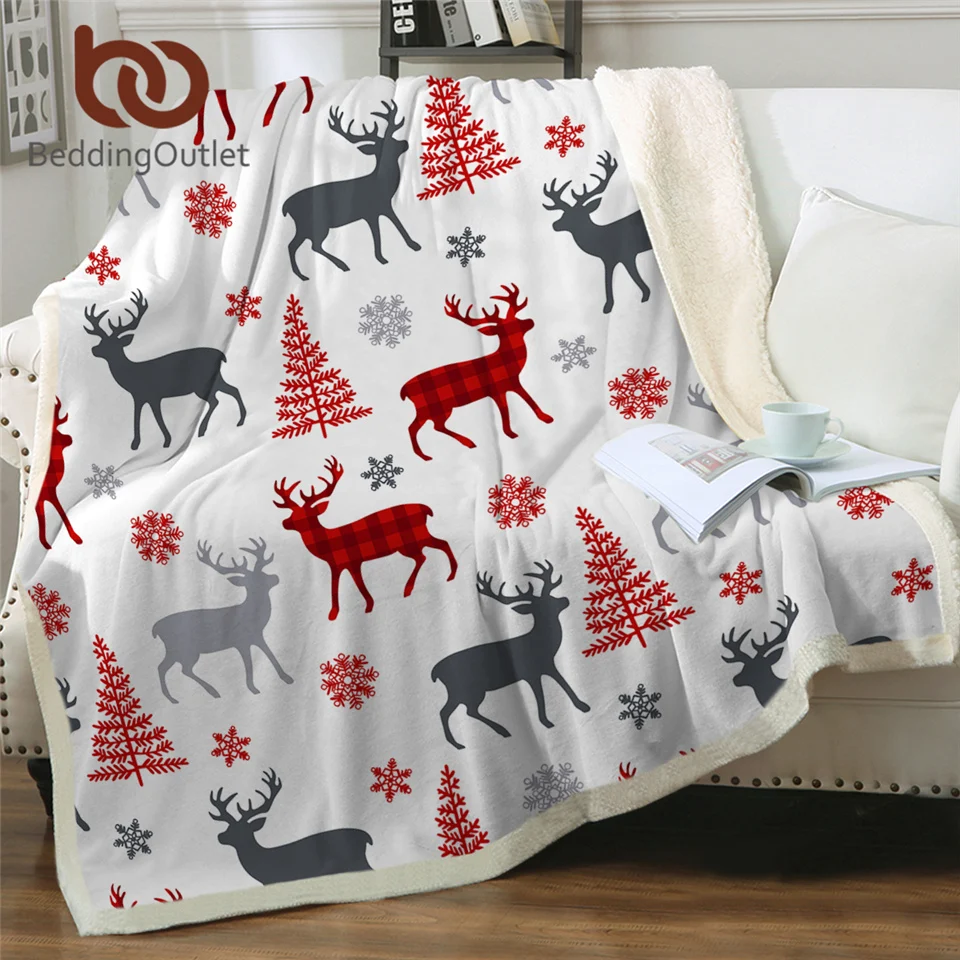 BeddingOutlet Christmas Deer Tree Throw Blanket Snowflakes Sherpa