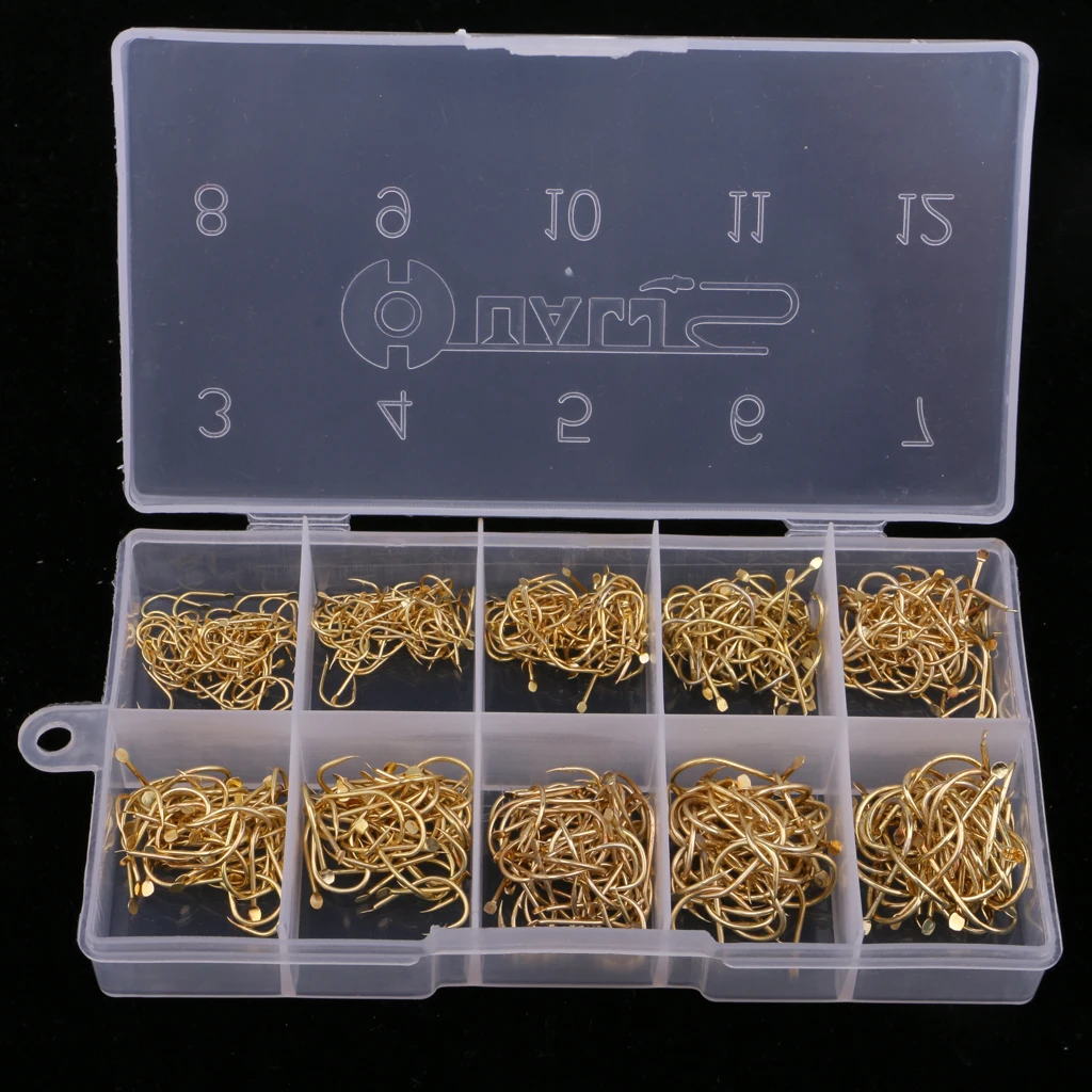 500pcs/set Sharp Fishing Hooks Barbed Hooks Gold Fishhooks 3-12# with Box Super Sharp and Durable Fishhooks