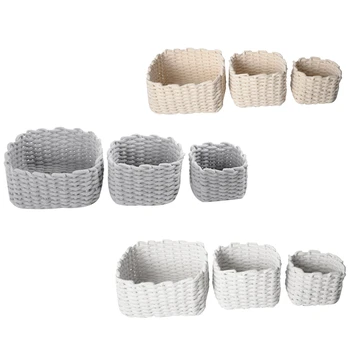 

3Pc Desktop Sundries Basket Large Medium and Small Storage Basket Cotton Rope Sundries Snacks