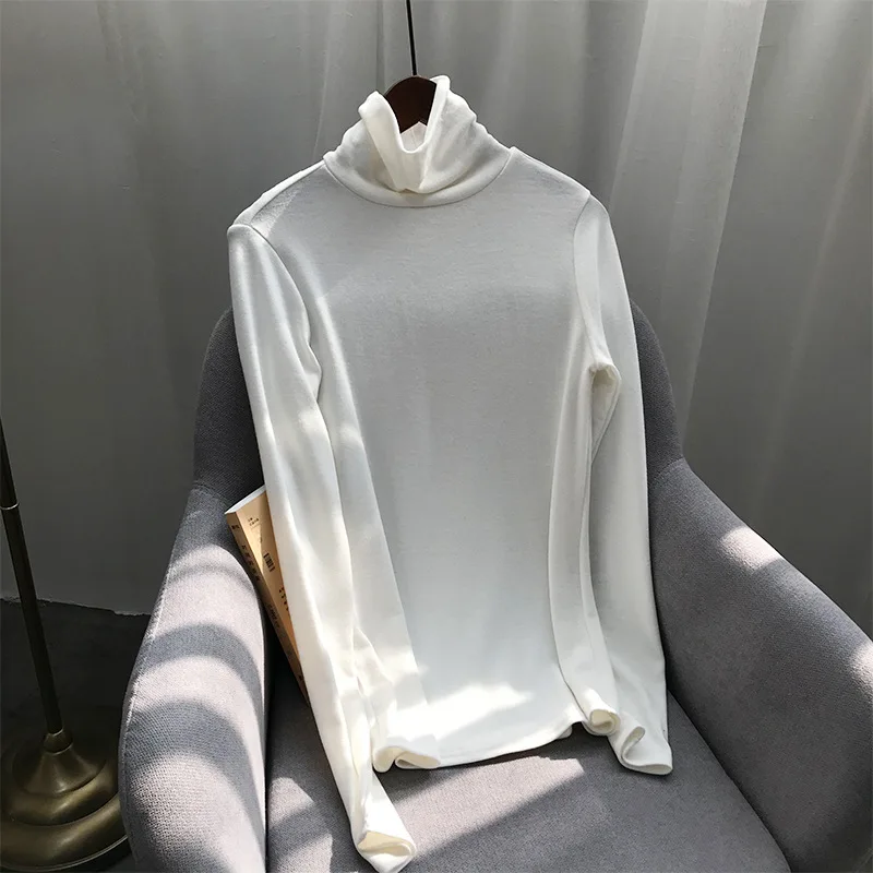 HXJJP, Облегающая водолазка, облегающая женская осенняя и зимняя эластичная тонкая Однотонная юбка с длинным рукавом, свитер, топ g69