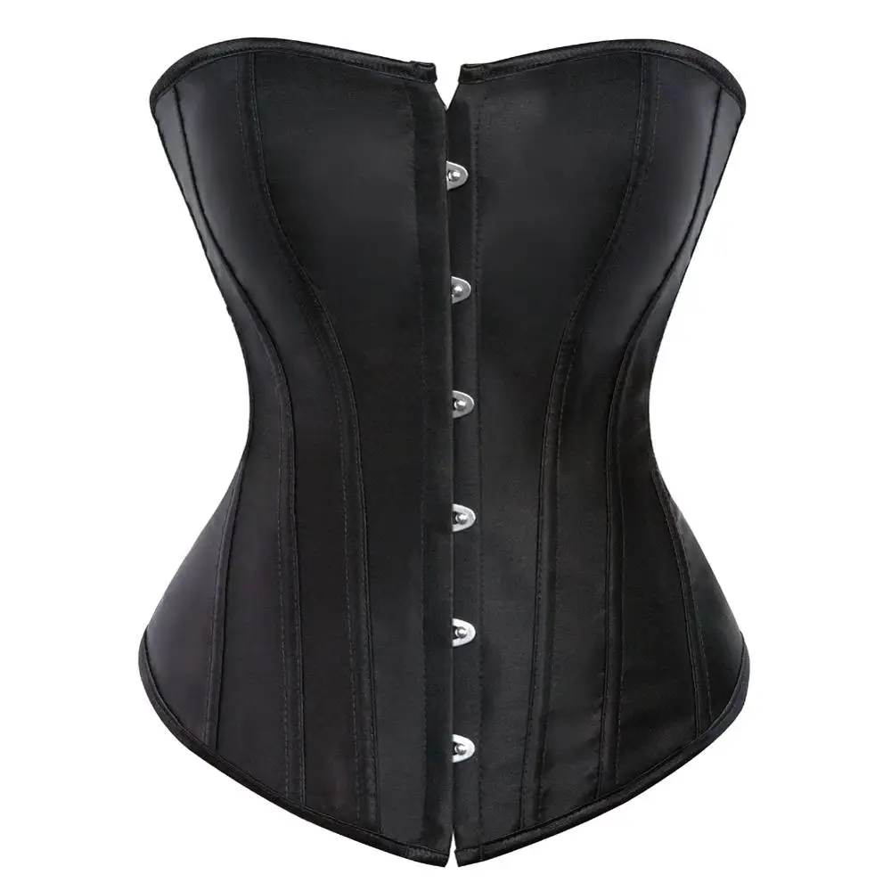 satin black color Кружевной корсет с бантом для женщин, плюс размер, приталенный корсет, красный, синий корсет и бюстье, верхняя одежда, корсет, топ - Цвет: satin black color