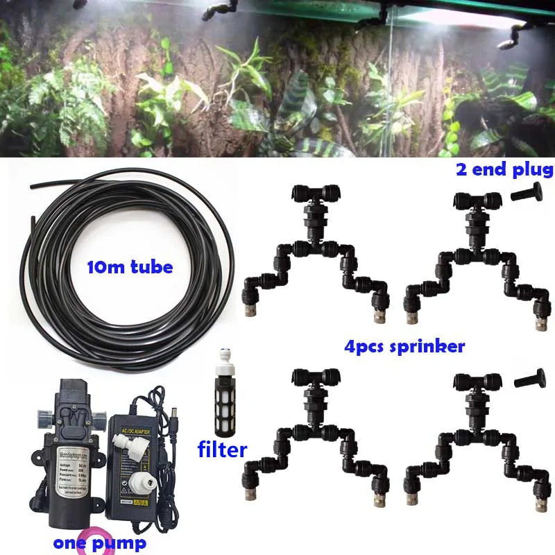 

2 Head Reptile Garden Pump Spray Mist Sprinkle for Tank 360 Adjustable Aquarium Aquatic Pet Cooling System with 4 pcs nozzles