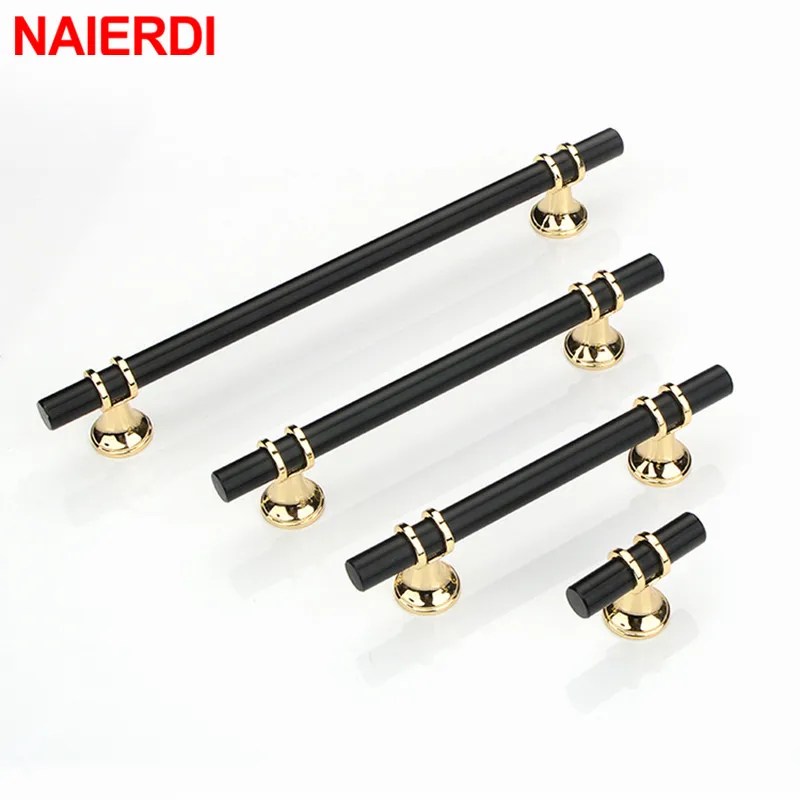 

NAIERDI Gold Cabinet Handles Zinc Alloy Black Door Handles Pulls Furniture Handle Fashion Aluminum Kitchen Solid Drawer Knobs