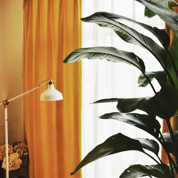 

Imitation Cashmere Yellow Solid Color Semi-Shading Vintage Fabric Customization Curtains for Living Room Bedroom Curtains