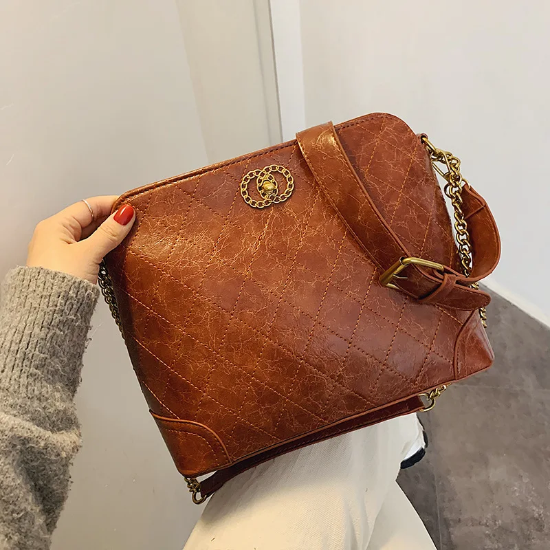

2019 Winter New Style WOMEN'S Bag Shoulder Large-Volume Shell Bag Casual Solid Color Shoulder Square Bag