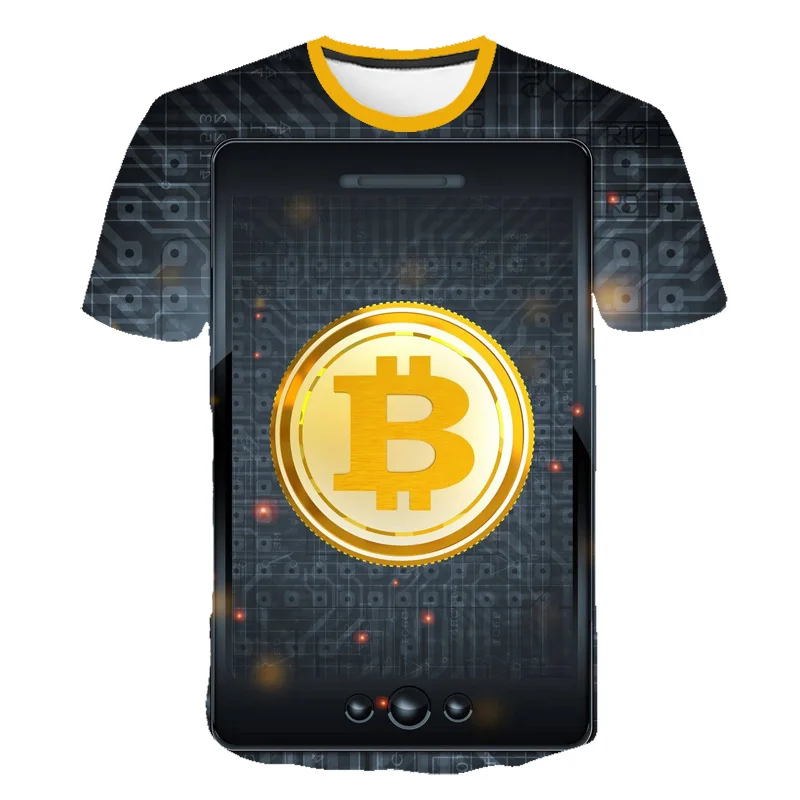 Красочные Bitcoin Мужская футболка классная модная Цвета 3D принт с О образным
