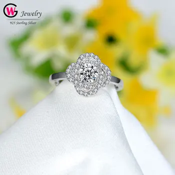 

Women Large Cubic Zirconia Flower Wedding Rings For Women Silver Color Crystal Lady Elegant Engagement Luxury Ring Gift Jewelry