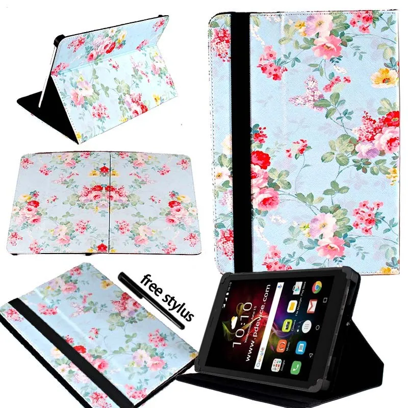 Blue Floral KK&LL для Alcatel Pixi 4 7 дюймов-кожаный чехол-подставка для планшета+ Бесплатный стилус - Цвет: Blue Floral