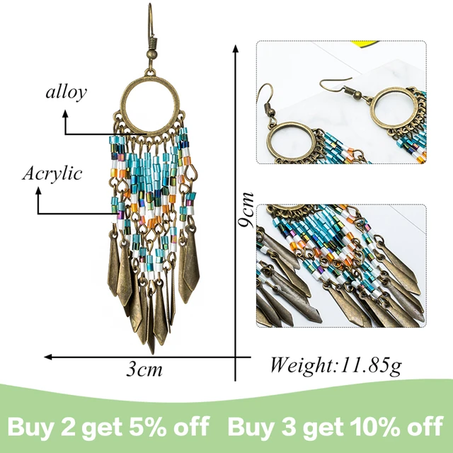 VLiving Bohemian Moroccan Handmade Thread and Bead Multicolor Tassels Boho  Bag Charm (5 in.)