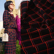 100x150 см черный и красный решетки полиэстер, парча, жаккардовая ткань для женщин осеннее платье ветровка костюм и брюки DIY шитье