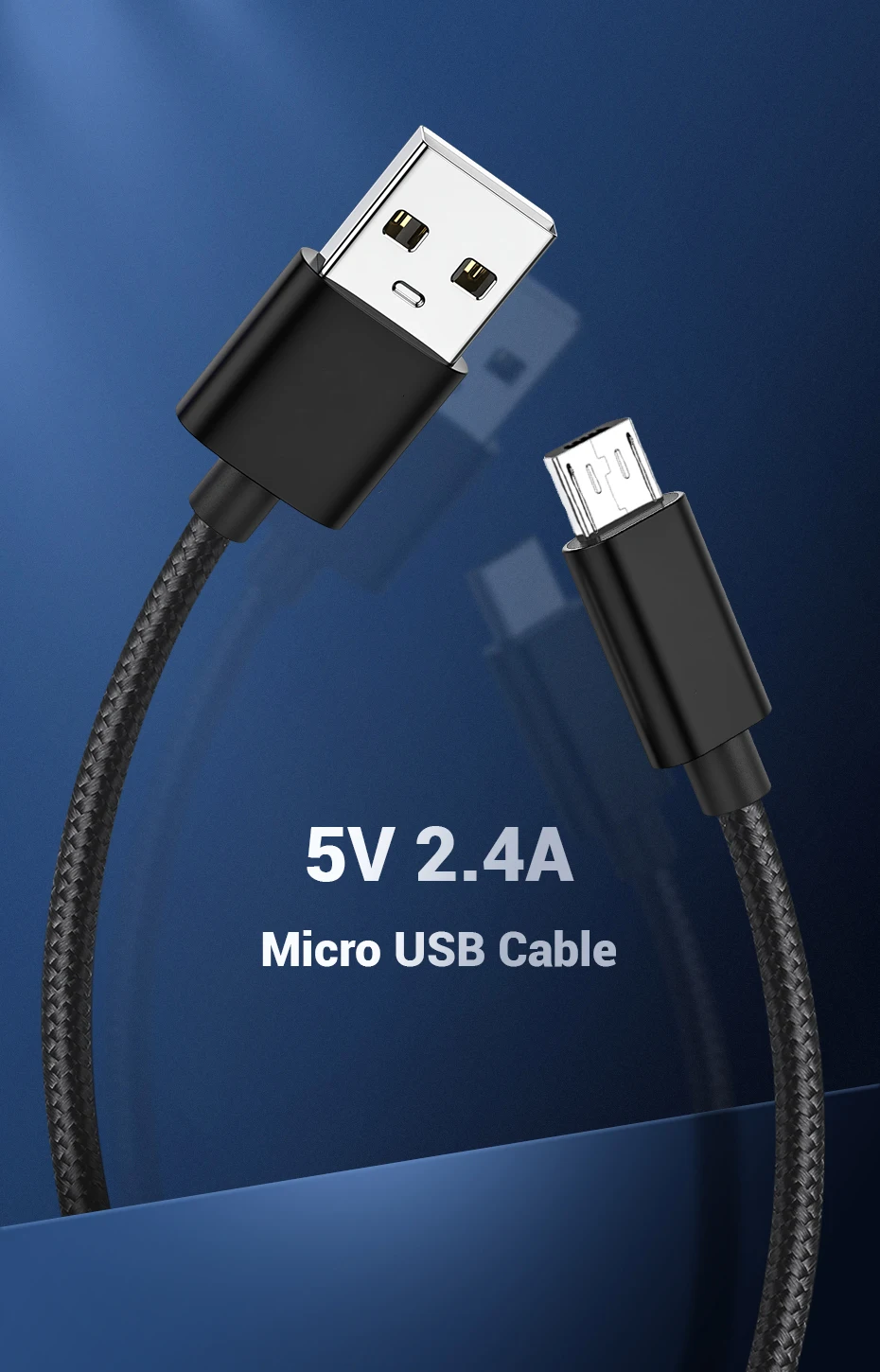 Micro USB Cable 2.4A Fast Charge USB Data Nylon Cable for Xiaomi Huawei Samsung Microusb Charger Cord Android Phone Cables