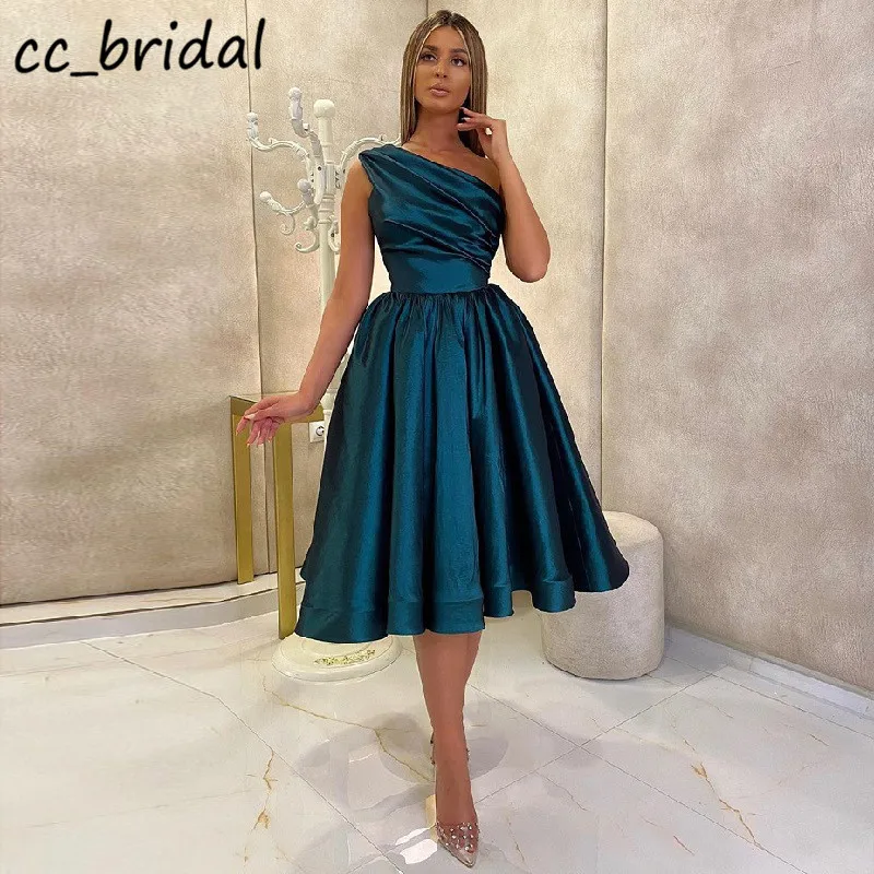 Сексуальные короткие платья на одно плечо для выпускного вечера 2020 темно-синее