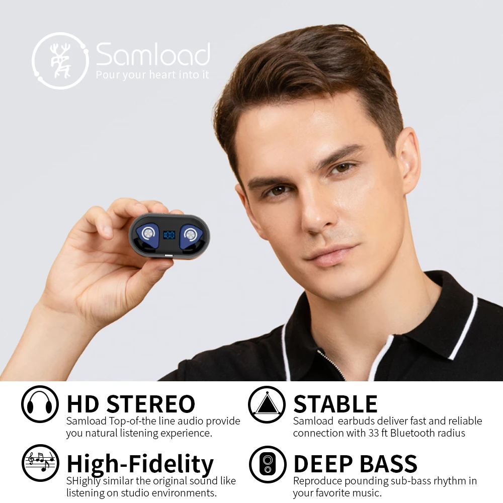Bluetooth 5.0 Earphone Smart Digital Wireless Headphone Deep Bass Earbud HD Microphone call With 500mAh Charging Box For Samsung