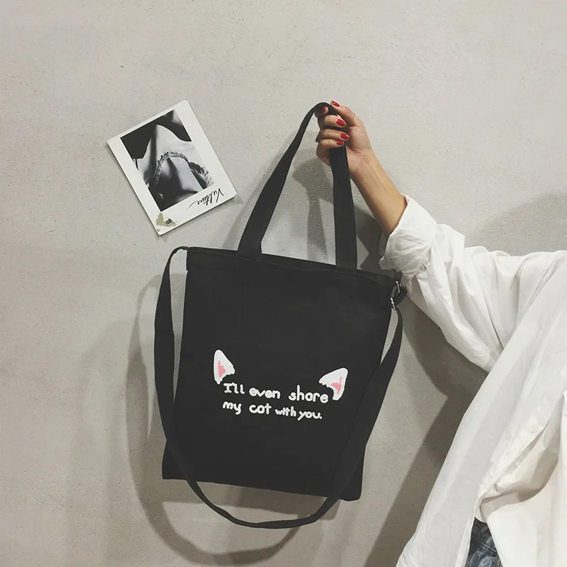 Canvas Bag Women's Shoulder New Style INS Fashion Cartoon Crossbody Bag Korean-style Large-Volume Students Handbag