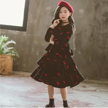 

Teenage Girl Dress Autumn Winter Baby Girls Bow Print Party Tutu Long Sleeve Dresses Children Dress Kids Clothing Wholesale