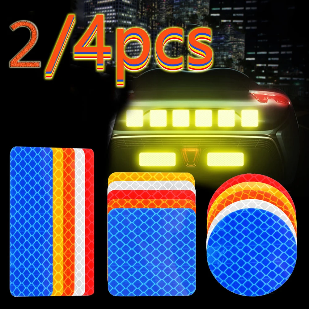 2/4Pcs Universal Car Reflective Strips Warning Mark Door Bumper Stickers Tape Safety Light