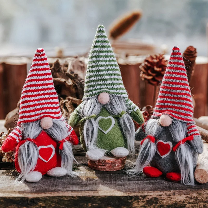 Полосатая шляпа рождественские праздничные статуэтки, украшение, Шведский плюш кукла зимний стол рождественские украшения, подарок на