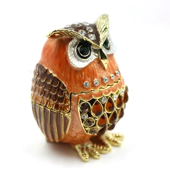 

4 x 4 x 5.8cm 3D Metal Crafts Model Cute Owl Shape Jewelry Box Home Decor Ornaments Miniature animals Models Decoration Gift