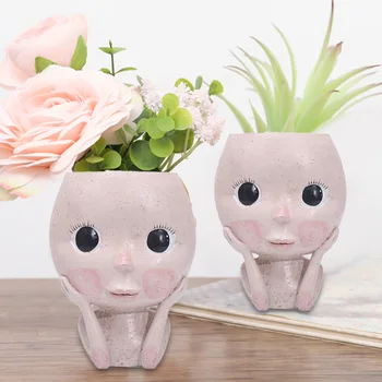 

Human Face Vase Decoration Abstract Doll Resin Flowerpot Figure Sculpture Crafts Storage Container Flower Container