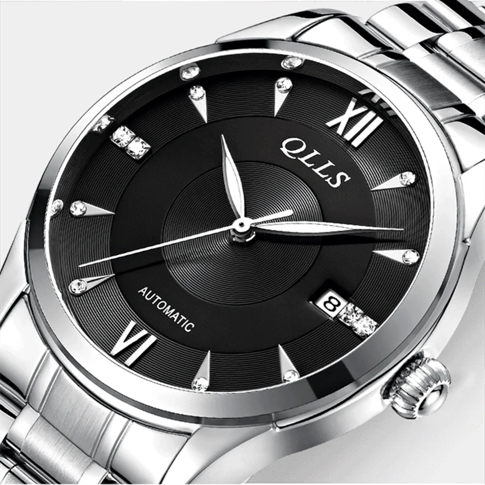 

Luxury Calendar Watch Men Automatic Mechanical Wristwatches Silver Stainless Steel Brand Watch Diamond Waterproof Men's Watches