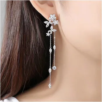 

AccKing Luxury long design Cubic Zirconia Tassel Earrings for Women and girl party wedding