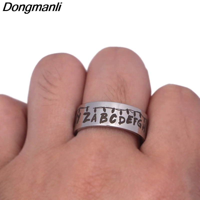 P3942 Dongmanli странные вещи ТВ шоу кольцо из нержавеющей стали кольца для мужчин и женщин вечерние модные черные серебряные кольца, ювелирные изделия