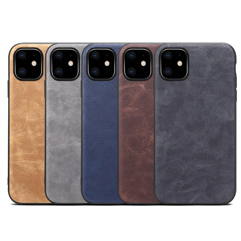 Vintage PU Leather Case for Apple iPhone 11 Case TPU silicone Soft Edge Back cover for iPhone 6 6S 7 8 plus X XR XS Max 11 Pro
