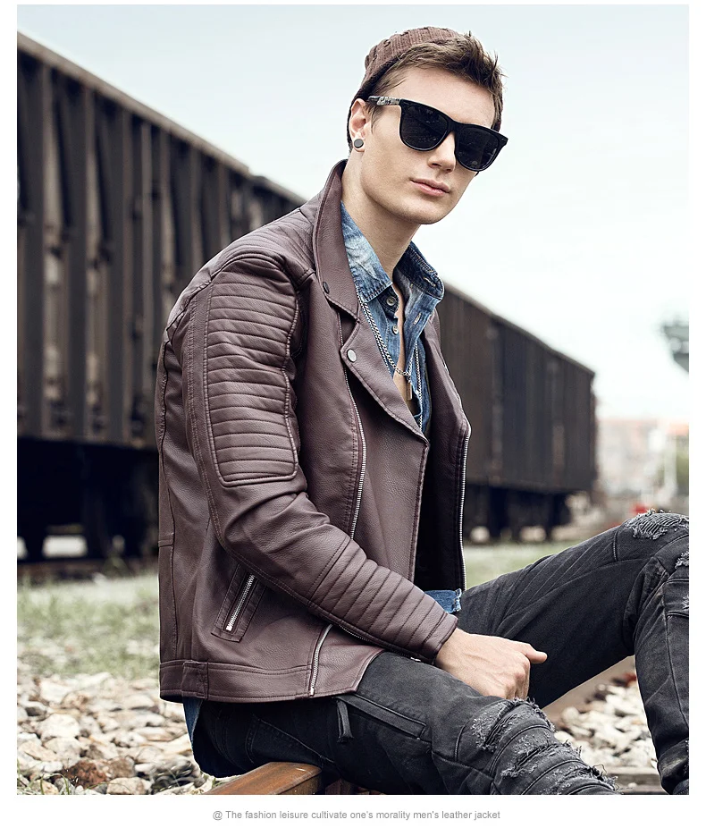 New Mens Stripe Leather Jacket Men Bomber Military Biker Jacket Pilot Motorcycle Jackets Men Leather Jacket Male Leather Coats