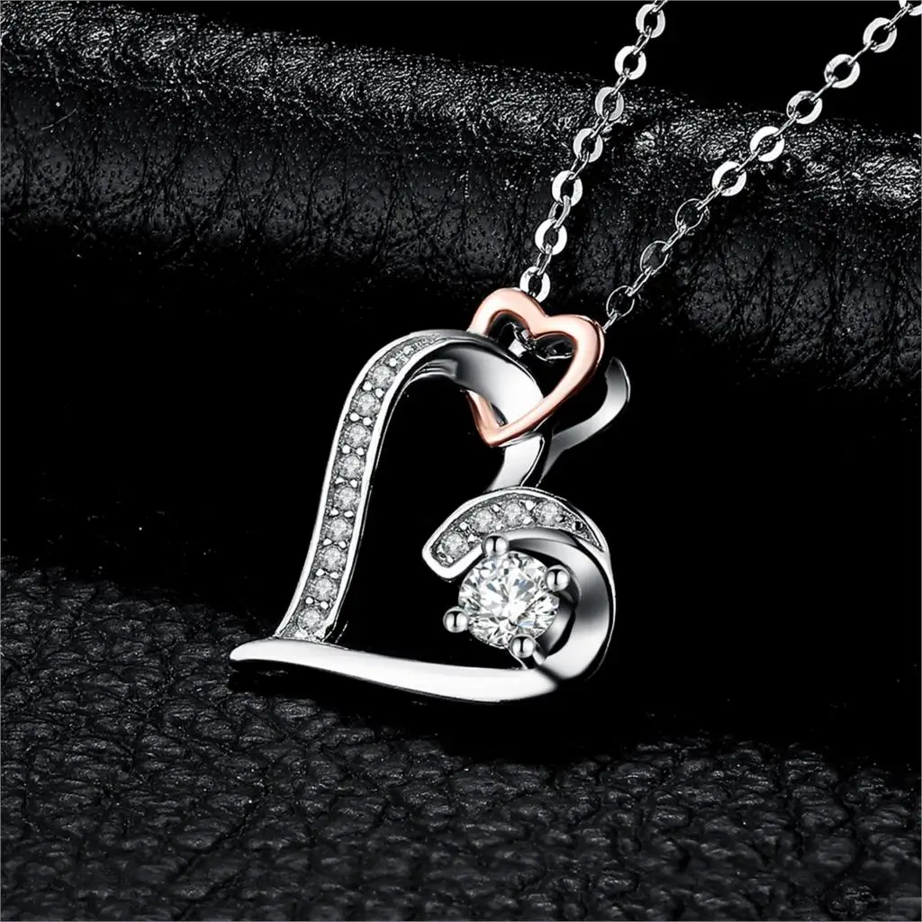 Collana Per Anima Gemella JOSYANDLOVE In Argento Sterling 925 Con Doppio Cuore E Nodo D'Amore - Regalo Per Lei, San Valentino, Compleanno