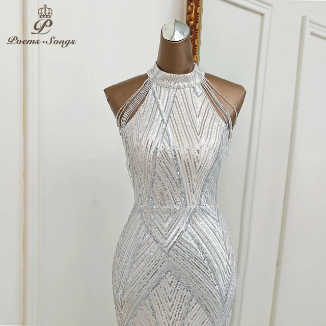 Customized Silver mermaid evening dress robe de soiree femme vestidos de fiesta bridesmaid dress mariage robe vestidos 2