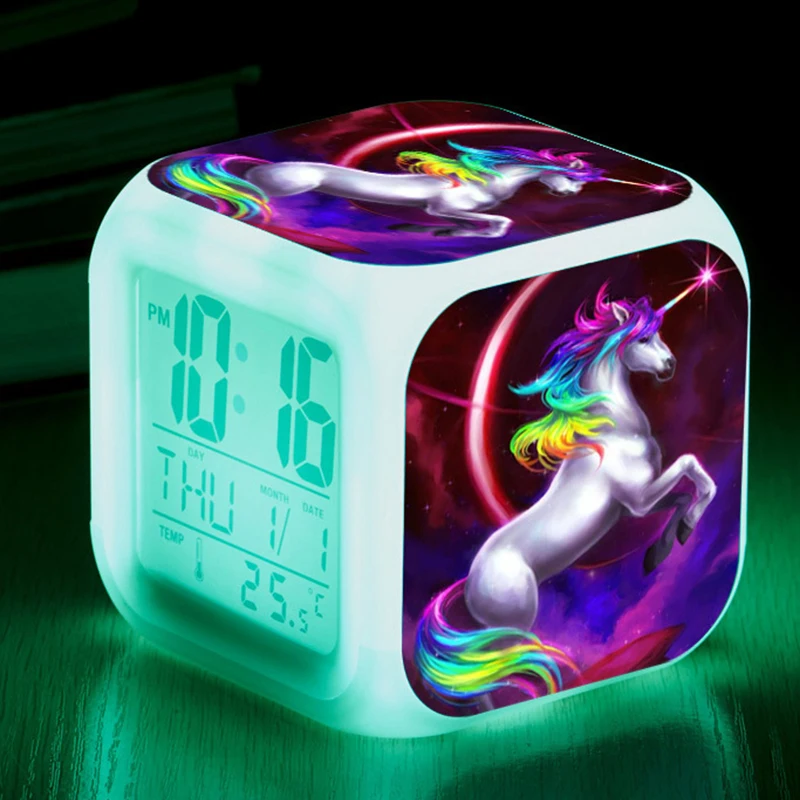 Цифровой будильник Единорог Покемон батарея работает будильник куб светодиодные часы изменение цвета будильник