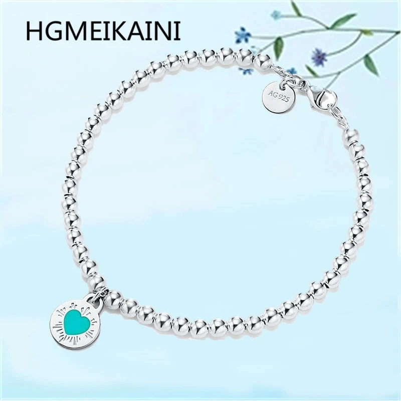 

HGMEIKAINI 925% pure silver bracelet 1:1 in Europe and the original 4 mm round bead green enamel ladies present
