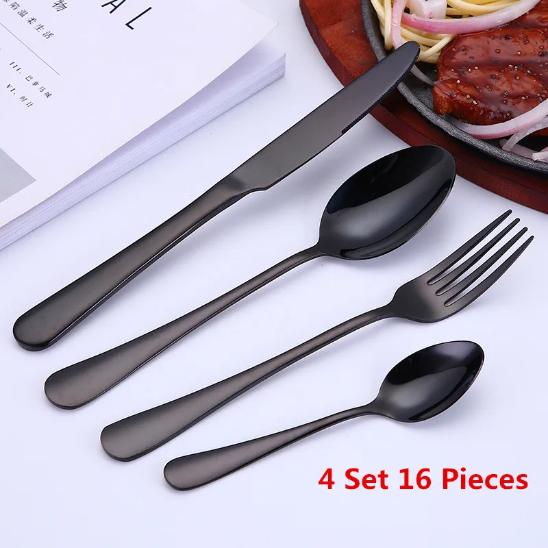 Black 4 Set 4 набора 16 шт набор посуды из нержавеющей стали набор посуды столовые приборы набор ножей вилка - Цвет: Black 4 Set