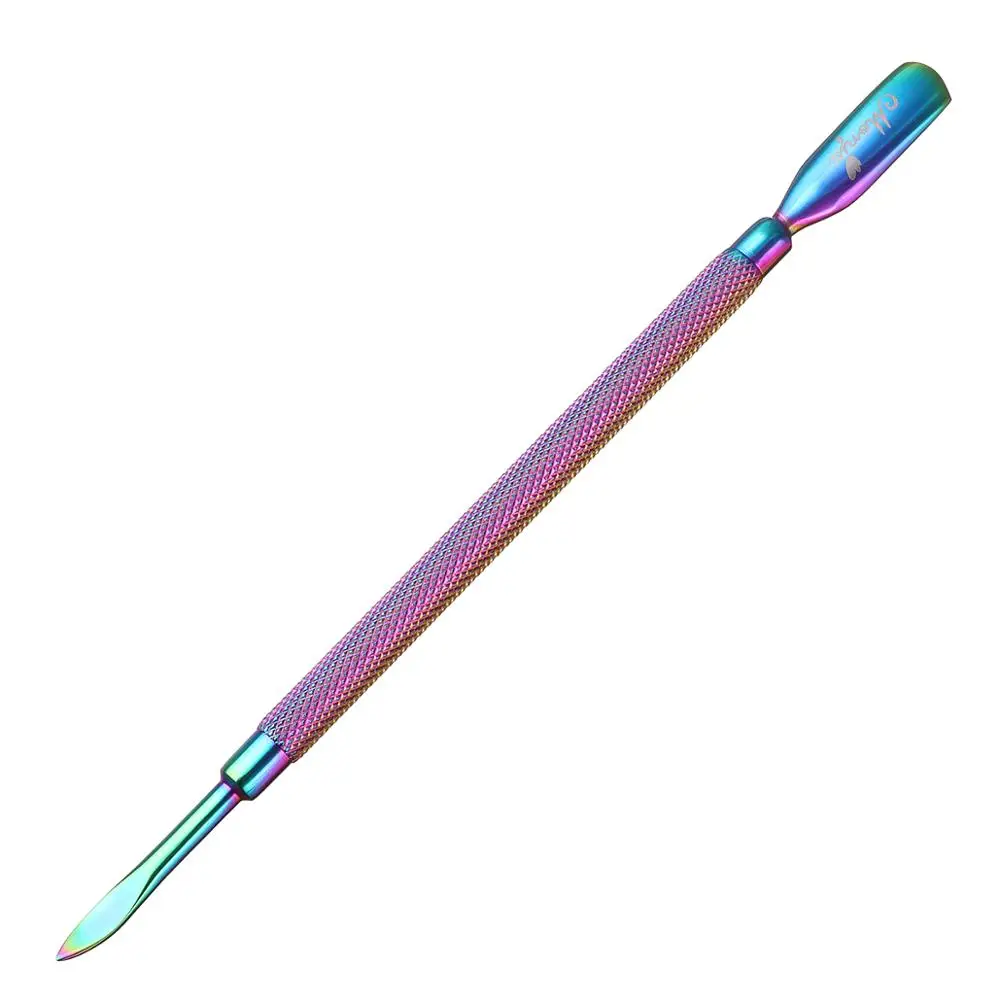 1 Monja 2 Ways Nail Art Chameleon Stainless Steel Plating Dirt Dust Remove Cleaning Curved Cuticle Pusher Spoon Manicure Tool - Цвет: 1