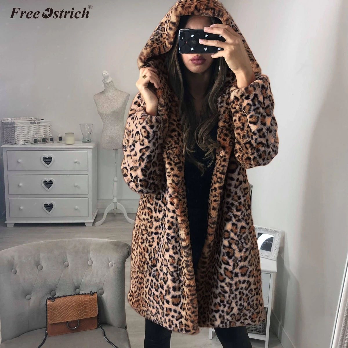 Женское флисовое Пальто Free Ostrich зимняя куртка 3XL теплая флисовая с капюшоном и