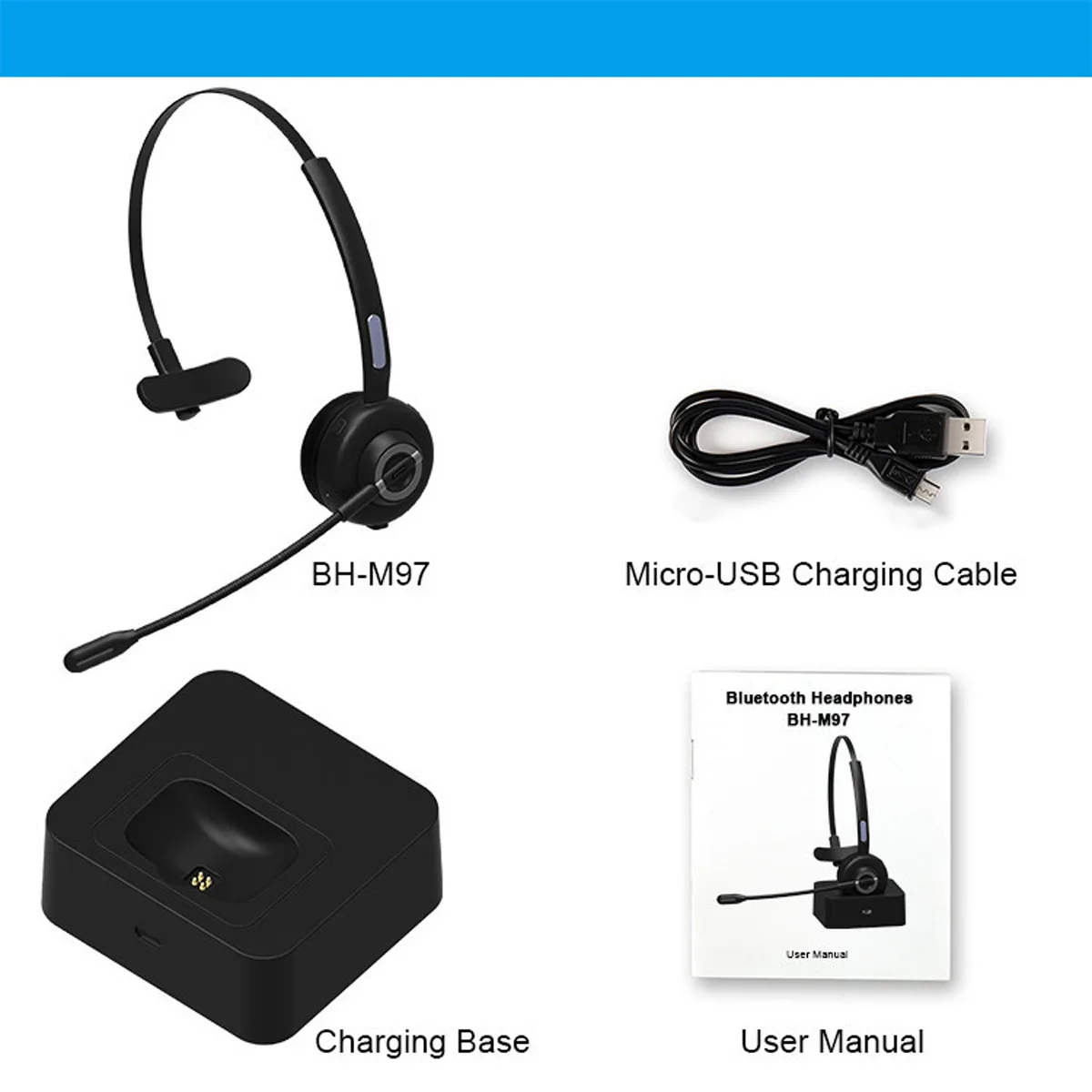 M97 Bluetooth 5 0 Headset Wireless Earpiece with Microphone Over The Head Headphones with Noise Cancelling