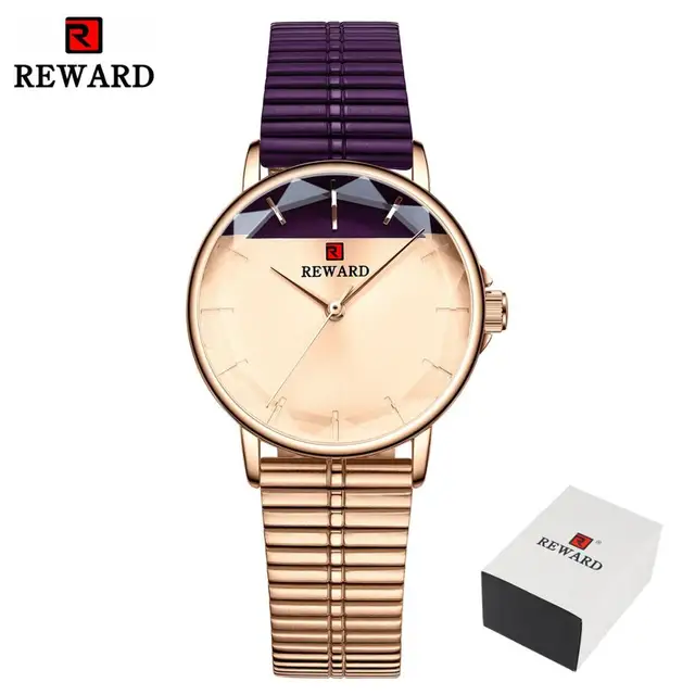 REWARD Women Watches New Modern Dial Stainless Steel Strap Quartz Watch Waterproof Ladies Stainless Steel Casual Wristwatch Purple
