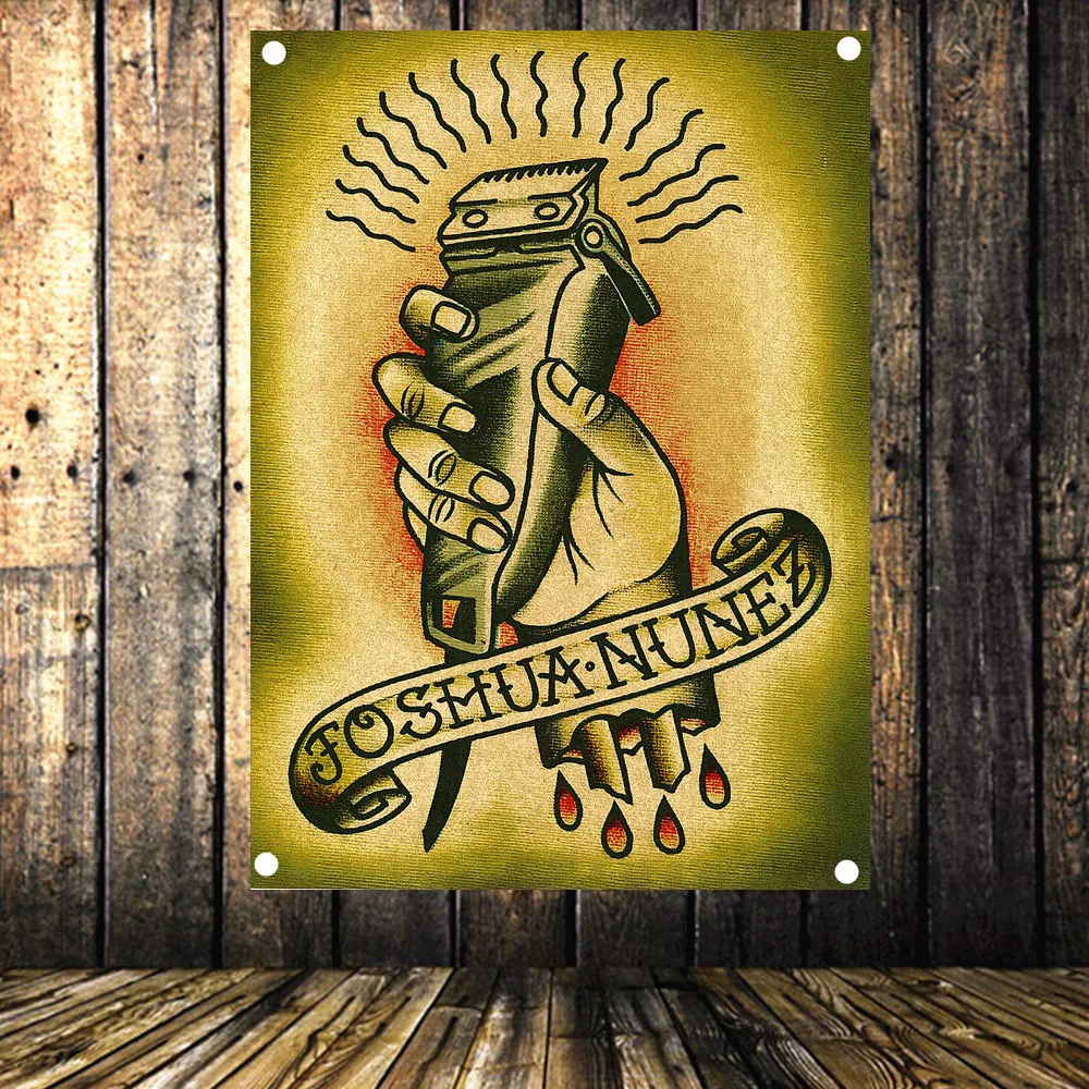 Barber Tools Shop Signboard Vintage Decor Hairdresser Tattoo Poster Flag Banner Canvas Painting Hanging Cloth 96x144 CM | Дом и сад