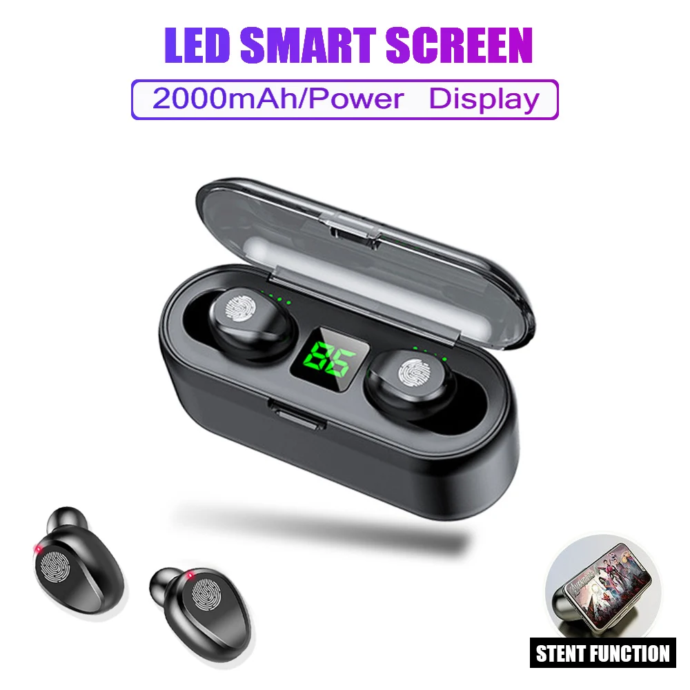 Беспроводные наушники F9 TWS Bluetooth 5 0 водонепроницаемые 9D HIFI стерео музыка