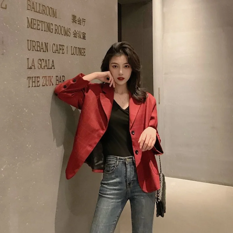 

Long Sleeve Autumn 2019 New Style Korean-style Versatile Pattern Elegant Suit Women's Short Coat Tops Casual Suit