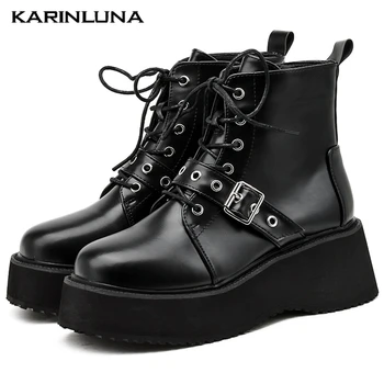

Karlinluna High Quality Brand New fashionable flat platform light comfortable buckle shoelaces casual ankle boots shoes women