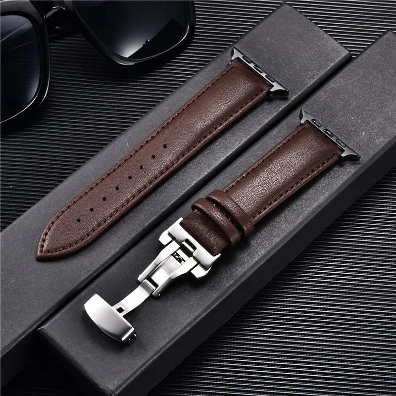 ตัวเลือกสินค้า สายรัดข้อมือหนังแท้ สำหรับ Apple Watch 8/7/6/5/4/3/SE ผีเสื้อ Clasp