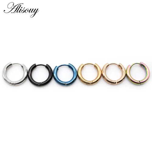 Alisouy 2pcs 스테인레스 스틸 1.6/2/2.5/3/5mm 두께 여성 남성 서클 클립 라운드 후프 귀걸이 귀 헬릭스 펑크 피어싱 쥬얼리 5