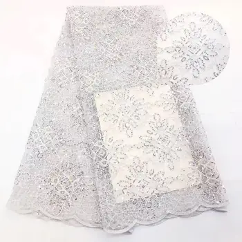 

White Embroidery Sequins Lace Fabric Gold Line Lace Fabrics for Wedding Party African French Lace Nigerian Tulle Lace Fabric