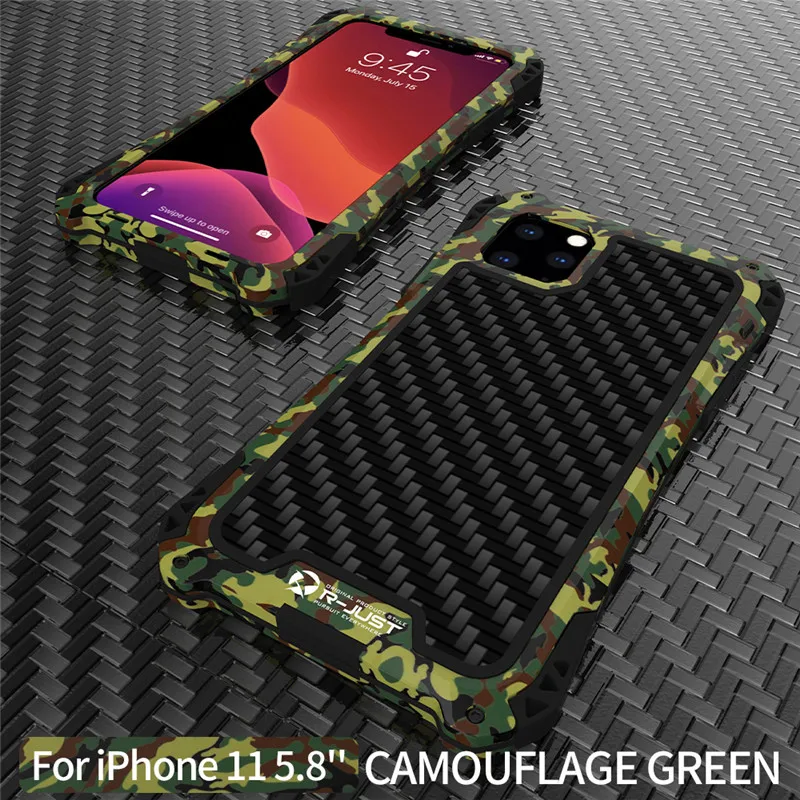 Camo Green Для Iphone 11 11 Pro Max AMIRA водонепроницаемый ударопрочный чехол для iPhone XR Xs 7 8 Plus 5Se 6s углеродное волокно Чехол Броня металлический чехол - Цвет: Camo Green