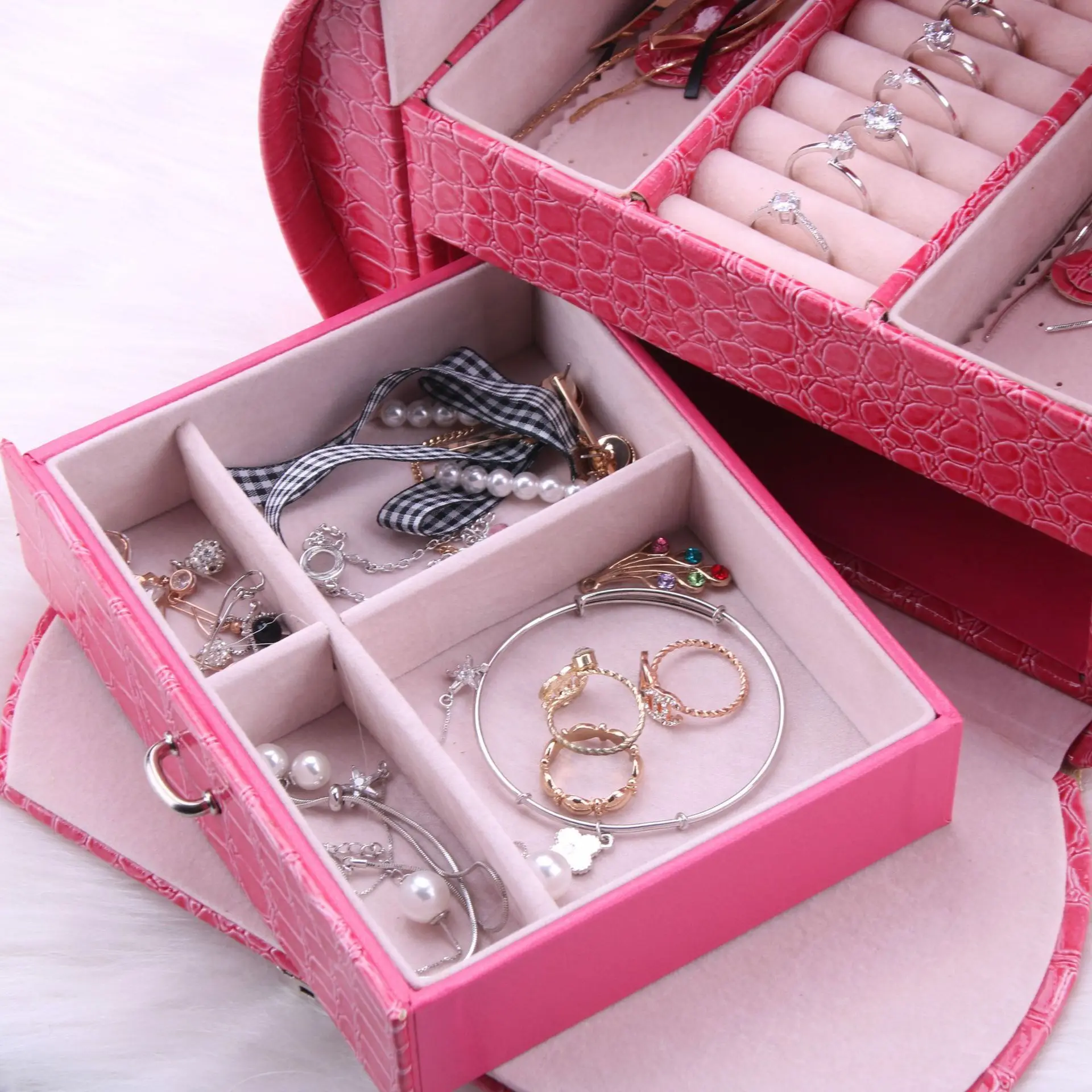 

New Style Korean-style Jewlery Box European Style Princess Square Cover Automatic Jewlery Box Pu Accessories Storage Jewelry Box