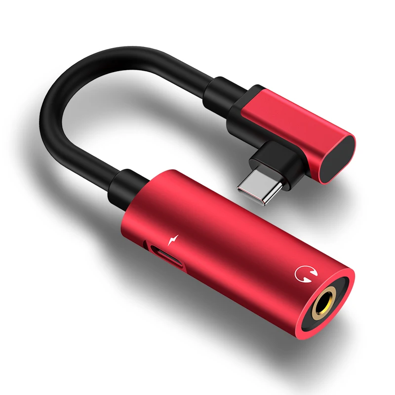Красный Тип C до 3,5 мм и USB C Женский аудио адаптер 2в1 для Xiaomi 9 8 samsung S9 адаптер для наушников - Цвет: Красный